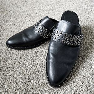 Freda Salvador Women's Leather D'orsay Mule Flats Black Studded Size 7